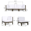 Carie Outdoor 3pc Sofa Set- White Fabric Cushions- Slatted Brown Wood