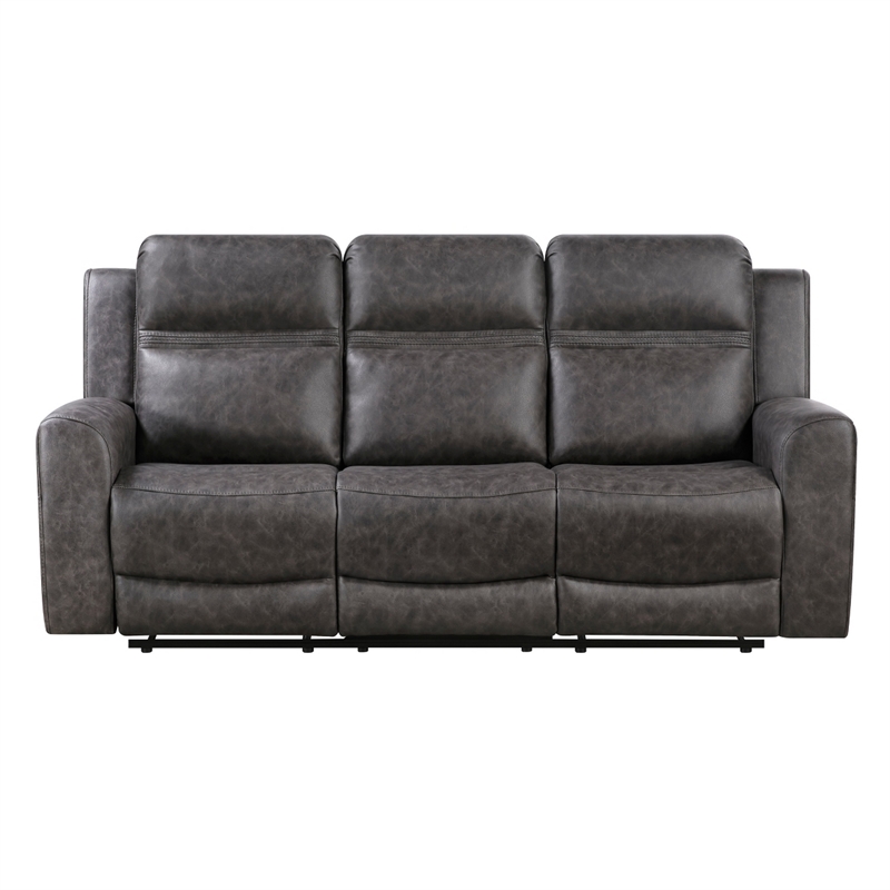 Berty Double Reclining Sofa- Tab Pull- Metal Frame- Gray Microfiber