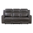 Berty Double Reclining Sofa- Tab Pull- Metal Frame- Gray Microfiber