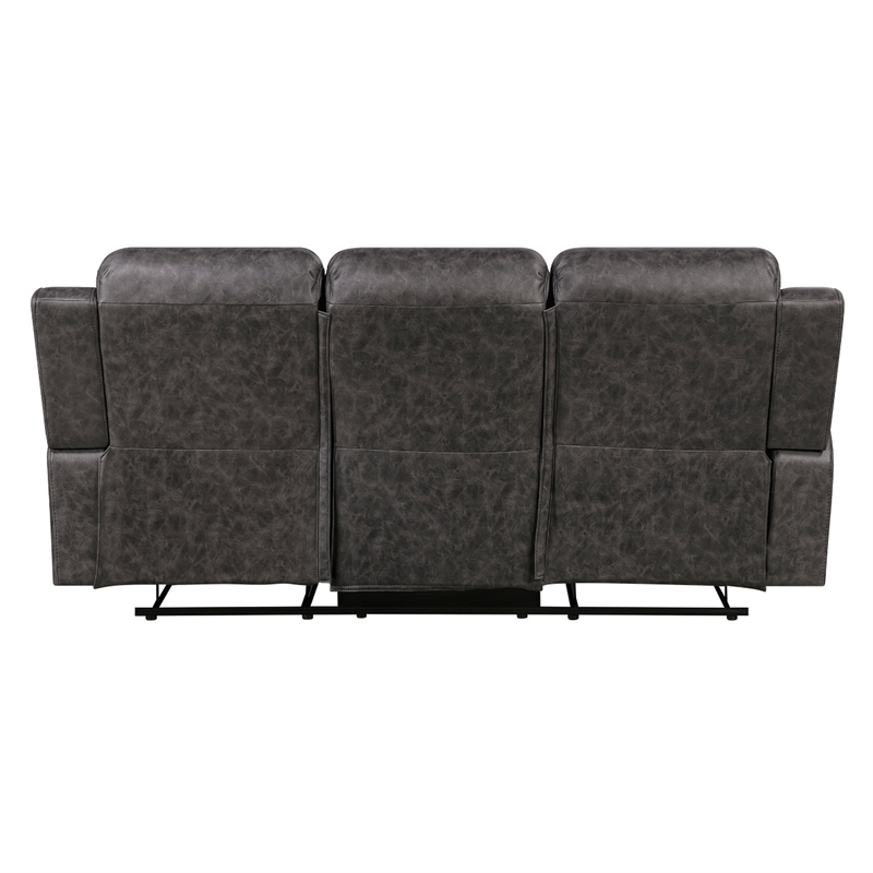 Berty Double Reclining Sofa- Tab Pull- Metal Frame- Gray Microfiber