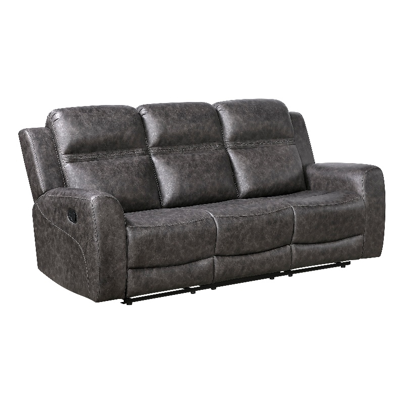Berty Double Reclining Sofa- Tab Pull- Metal Frame- Gray Microfiber