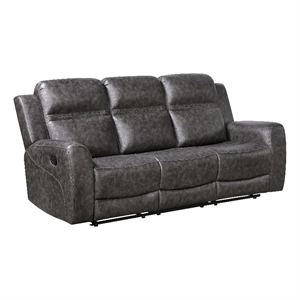 Berty Double Reclining Sofa- Tab Pull- Metal Frame- Gray Microfiber