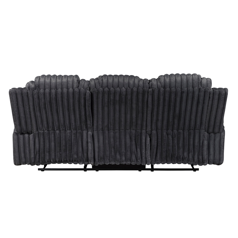 Phil Reclining Sofa with Tab Pull- Cup Holders- Dark Gray Corduroy