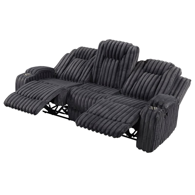 Phil Reclining Sofa with Tab Pull- Cup Holders- Dark Gray Corduroy