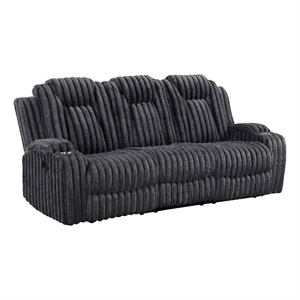 Phil Reclining Sofa with Tab Pull- Cup Holders- Dark Gray Corduroy