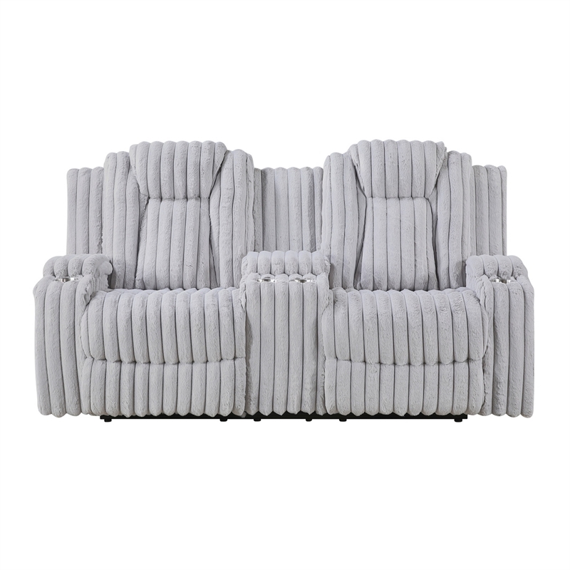 Phil Reclining Loveseat- Console and Cup Holders- Light Gray Corduroy