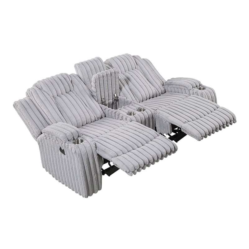 Phil Reclining Loveseat- Console and Cup Holders- Light Gray Corduroy