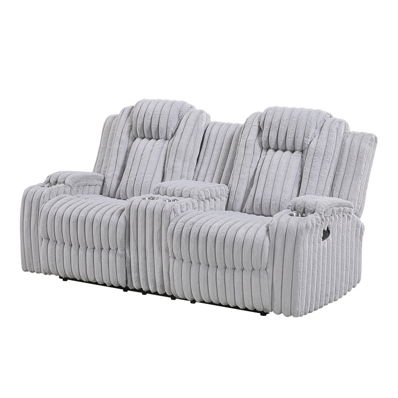 Phil Reclining Loveseat- Console and Cup Holders- Light Gray Corduroy