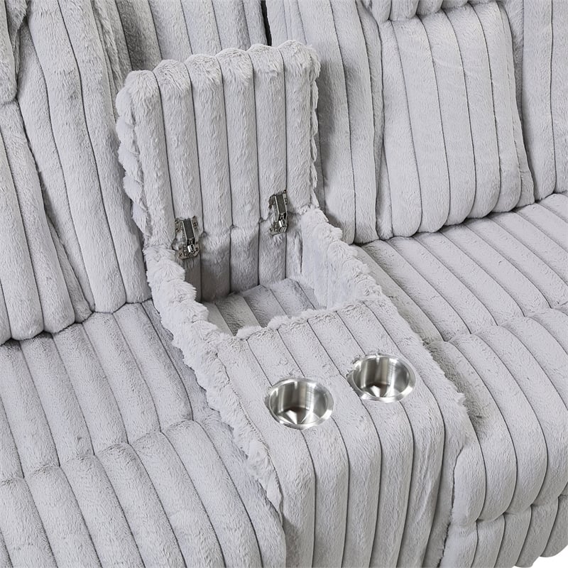 Phil Reclining Loveseat- Console and Cup Holders- Light Gray Corduroy