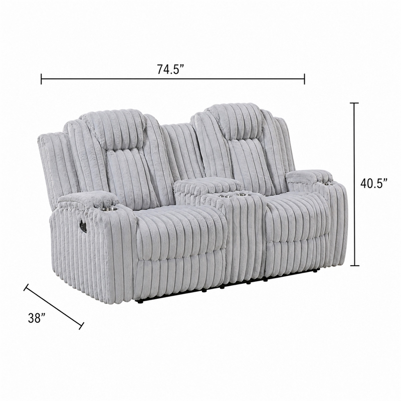 Phil Reclining Loveseat- Console and Cup Holders- Light Gray Corduroy