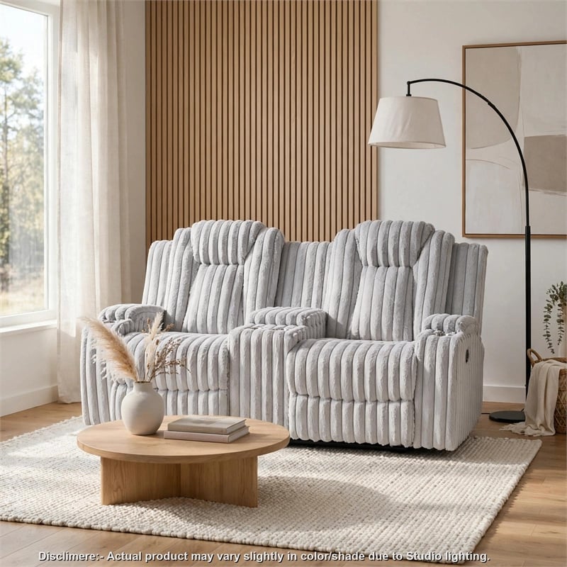Phil Reclining Loveseat- Console and Cup Holders- Light Gray Corduroy