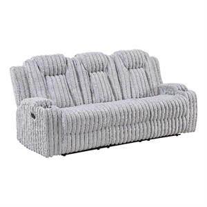 Phil Reclining Sofa with Tab Pull- Cup Holders- Light Gray Corduroy