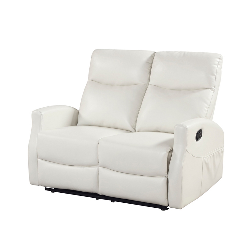 Henly Double Reclining Loveseat- Magazine Pockets- Beige Faux Leather