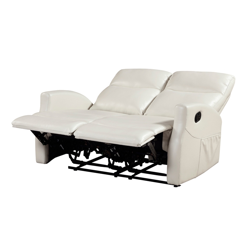 Henly Double Reclining Loveseat- Magazine Pockets- Beige Faux Leather