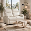 Henly Double Reclining Loveseat- Magazine Pockets- Beige Faux Leather