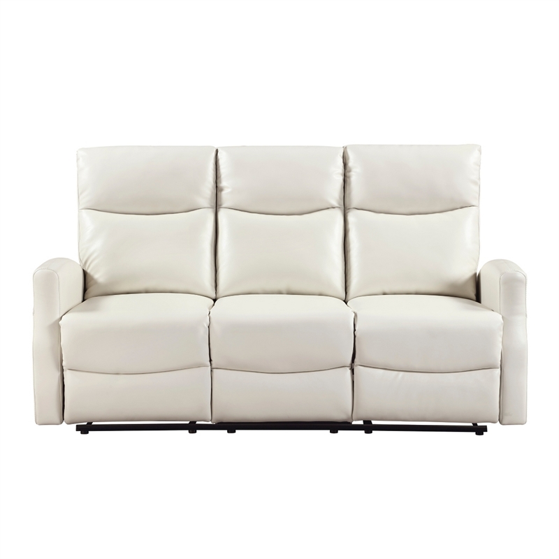 Henly Double Reclining Sofa with Magazine Pockets- Beige Faux Leather