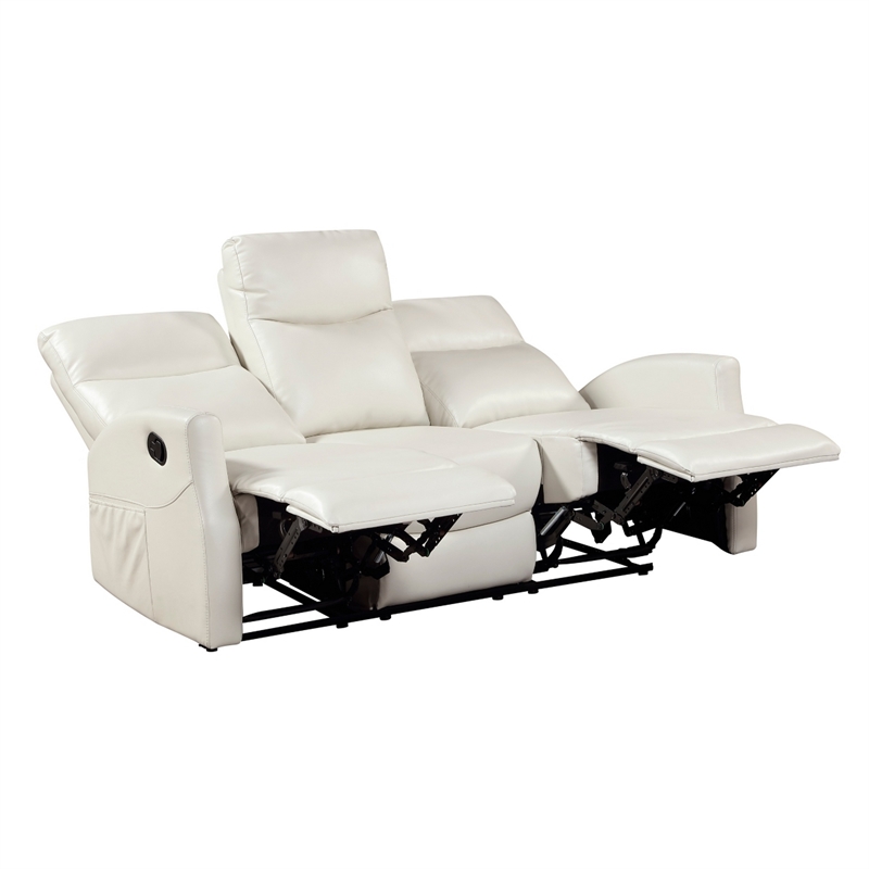 Henly Double Reclining Sofa with Magazine Pockets- Beige Faux Leather