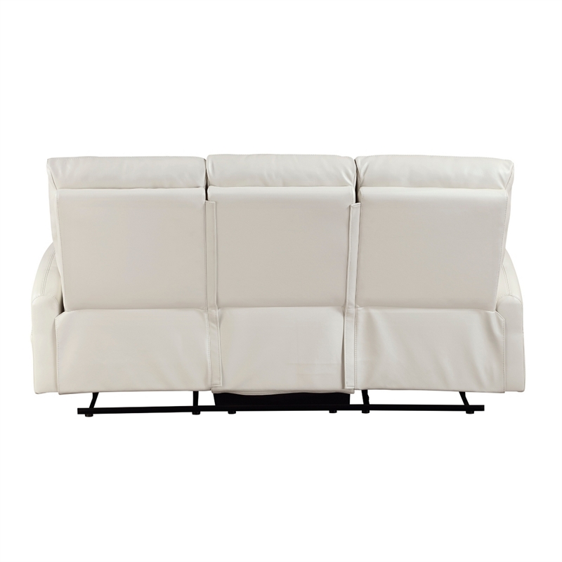 Henly Double Reclining Sofa with Magazine Pockets- Beige Faux Leather