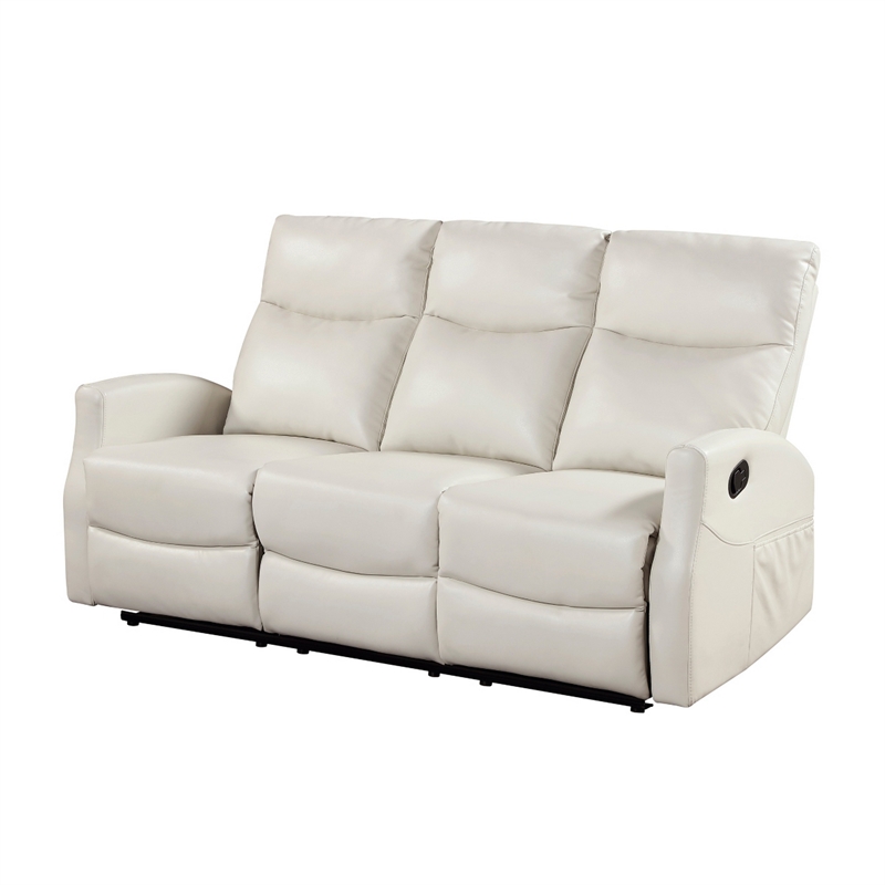 Henly Double Reclining Sofa with Magazine Pockets- Beige Faux Leather