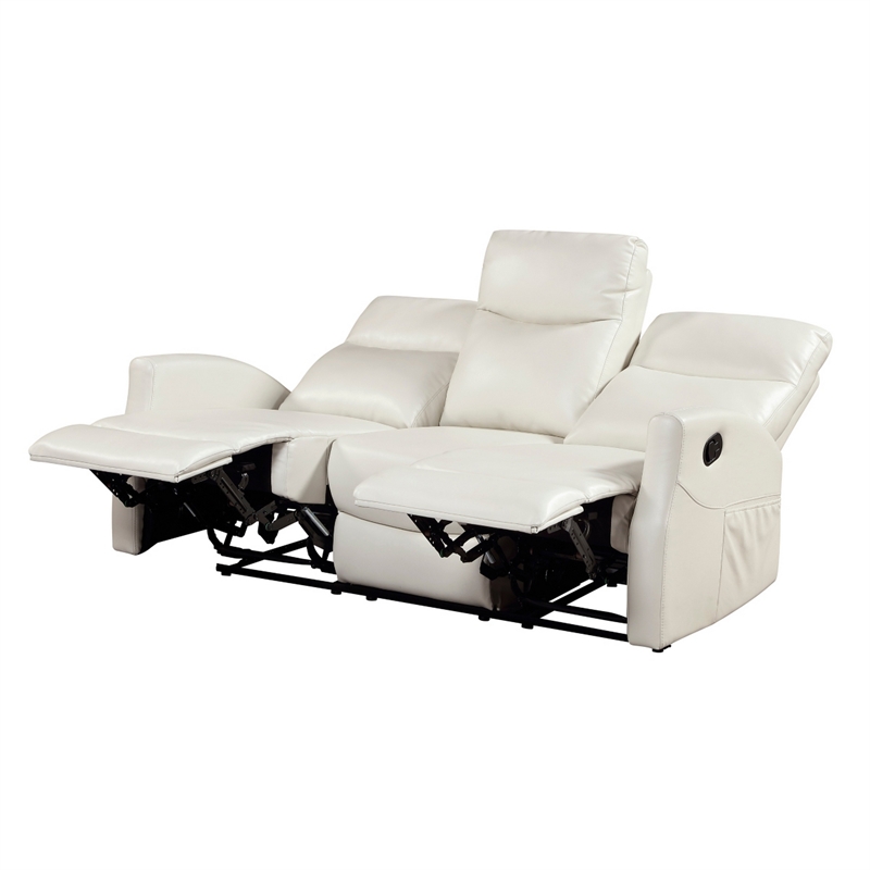 Henly Double Reclining Sofa with Magazine Pockets- Beige Faux Leather