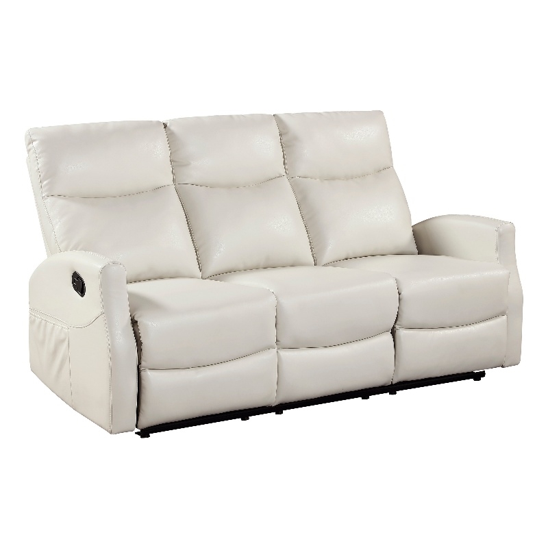 Henly Double Reclining Sofa with Magazine Pockets- Beige Faux Leather
