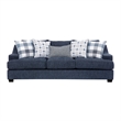 Marie Sofa with Reversible Cushions- Plaid Pillows- Blue Chenille