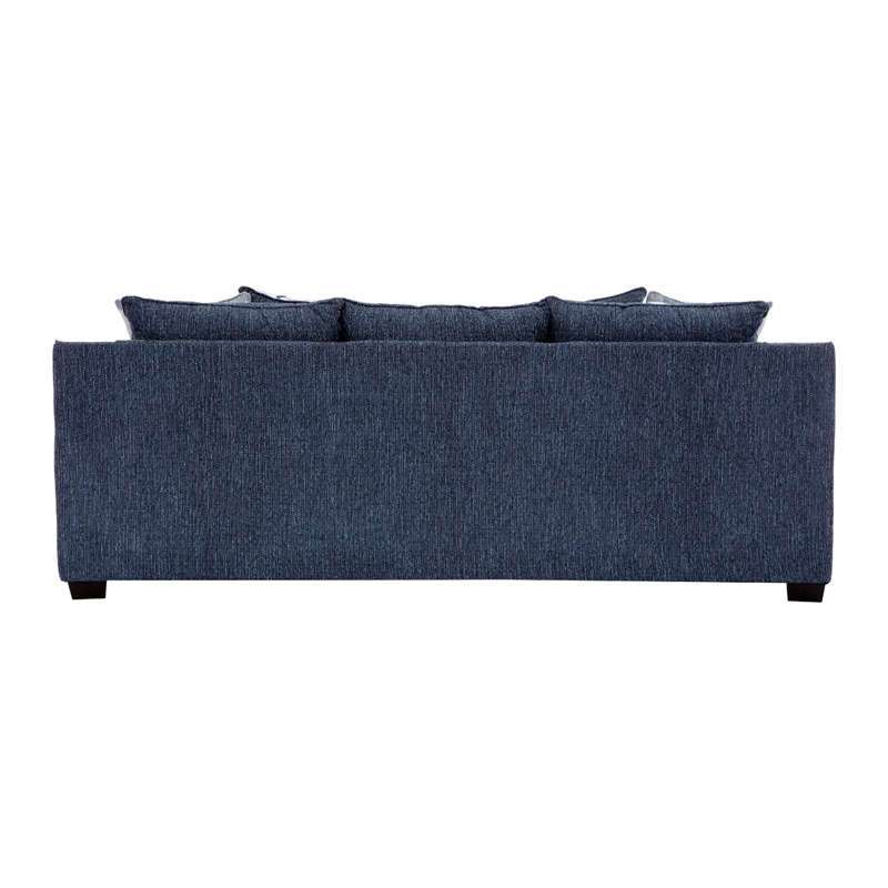 Marie Sofa with Reversible Cushions- Plaid Pillows- Blue Chenille
