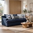 Marie Sofa with Reversible Cushions- Plaid Pillows- Blue Chenille