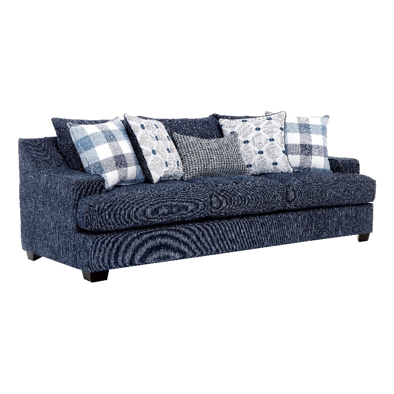 Marie Sofa with Reversible Cushions- Plaid Pillows- Blue Chenille