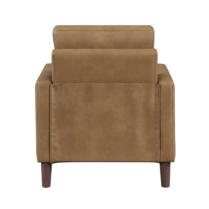 Xyna Accent Chair with Tufted Backrest- Solid Wood Legs- Brown Fabric