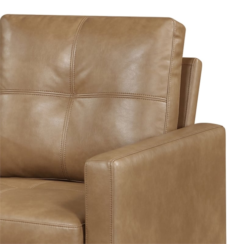 Xyna Accent Chair with Tufted Backrest- Solid Wood Legs- Brown Fabric