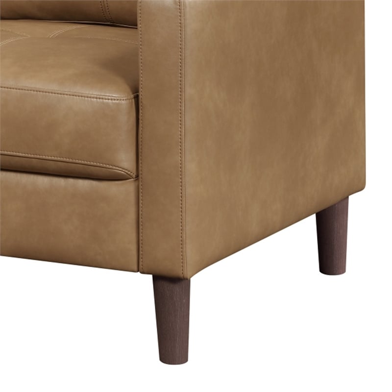 Xyna Accent Chair with Tufted Backrest- Solid Wood Legs- Brown Fabric