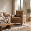 Xyna Accent Chair with Tufted Backrest- Solid Wood Legs- Brown Fabric