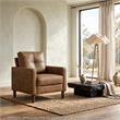 Xyna Accent Chair with Tufted Backrest- Solid Wood Legs- Brown Fabric