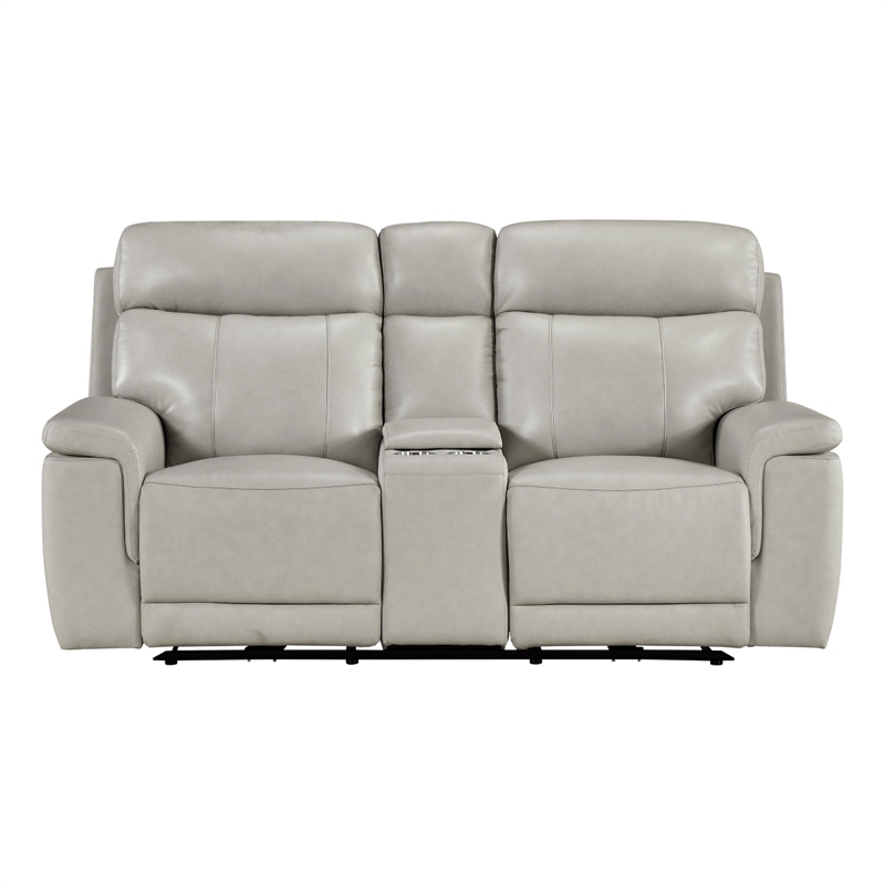 Zelda Power Reclining Loveseat- Console and Headrests- Gray Genuine Leather