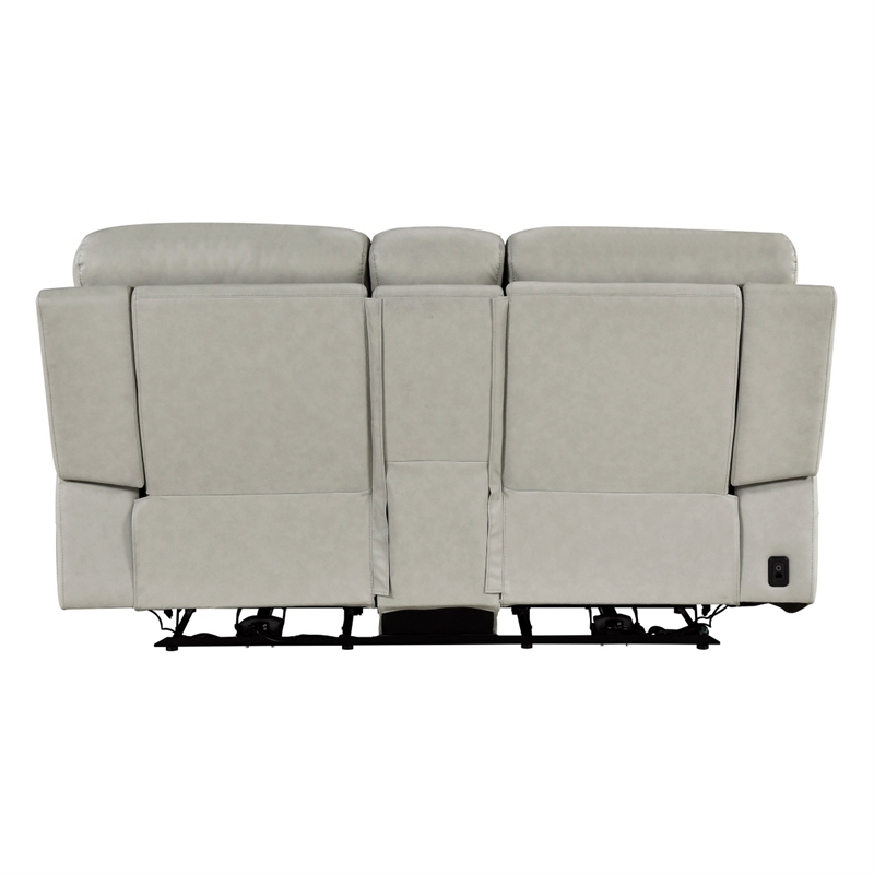 Zelda Power Reclining Loveseat- Console and Headrests- Gray Genuine Leather