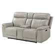 Zelda Power Reclining Loveseat- Console and Headrests- Gray Genuine Leather