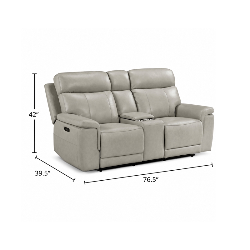 Zelda Power Reclining Loveseat- Console and Headrests- Gray Genuine Leather