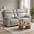 Zelda Power Reclining Loveseat- Console and Headrests- Gray Genuine Leather