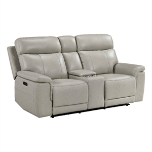 Zelda Power Reclining Loveseat- Console and Headrests- Gray Genuine Leather