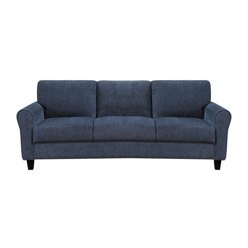 Elon 3-Seater Sofa with Black Feet- Rolled Arms- Blue Chenille- 81 Inch