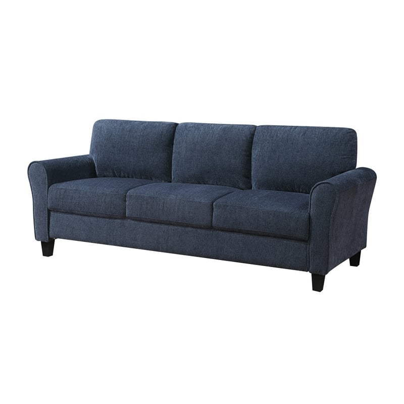 Elon 3-Seater Sofa with Black Feet- Rolled Arms- Blue Chenille- 81 Inch