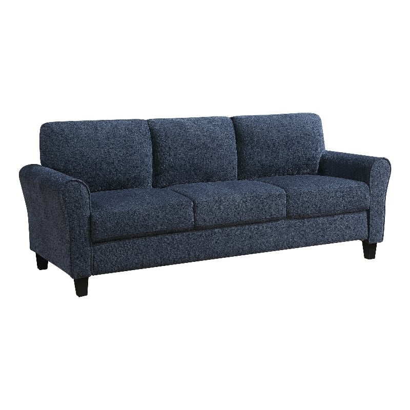Elon 3-Seater Sofa with Black Feet- Rolled Arms- Blue Chenille- 81 Inch