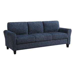 Elon 3-Seater Sofa with Black Feet- Rolled Arms- Blue Chenille- 81 Inch