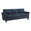 Elon 3-Seater Sofa with Black Feet- Rolled Arms- Blue Chenille- 81 Inch