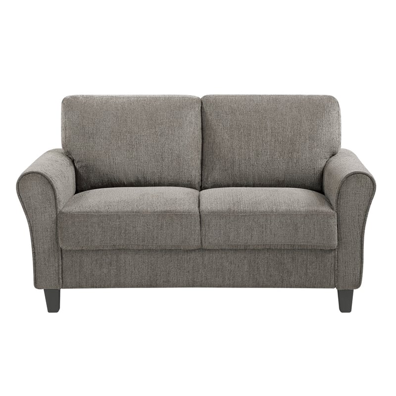 Elon Loveseat with Black Feet- Rolled Arms- Brown Chenille- 58 Inch