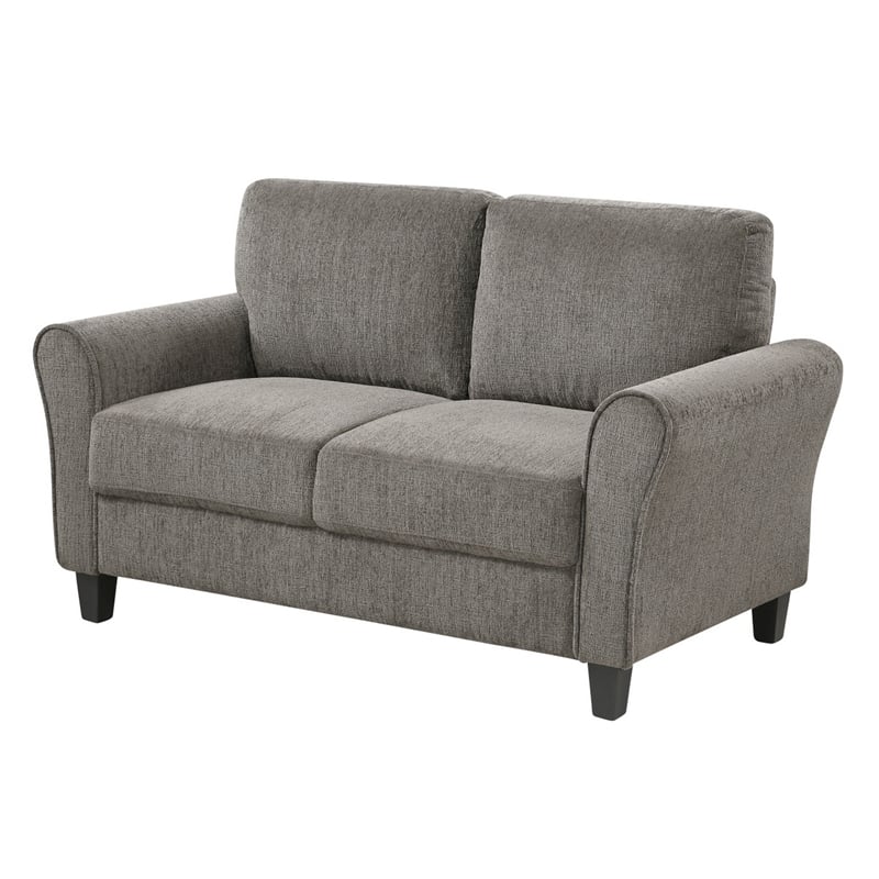 Elon Loveseat with Black Feet- Rolled Arms- Brown Chenille- 58 Inch