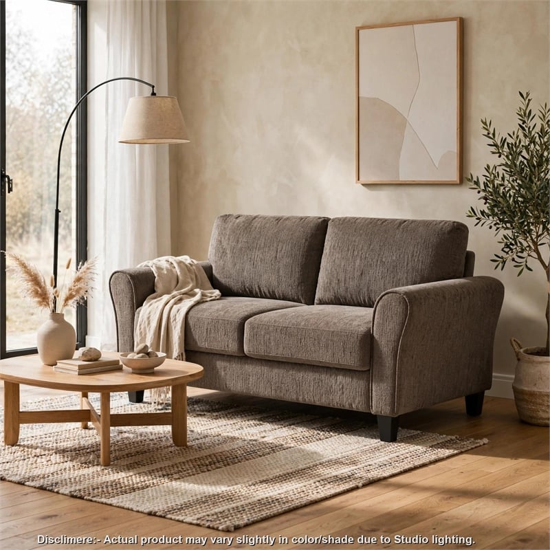 Elon Loveseat with Black Feet- Rolled Arms- Brown Chenille- 58 Inch