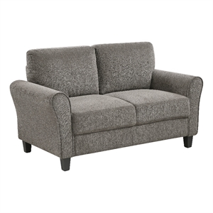 Elon Loveseat with Black Feet- Rolled Arms- Brown Chenille- 58 Inch