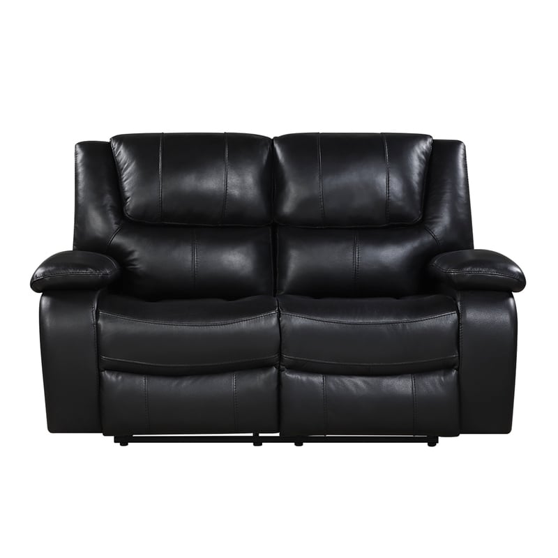 Licot Double Manual Reclining Loveseat- Foam Fill Black Top Grain Leather